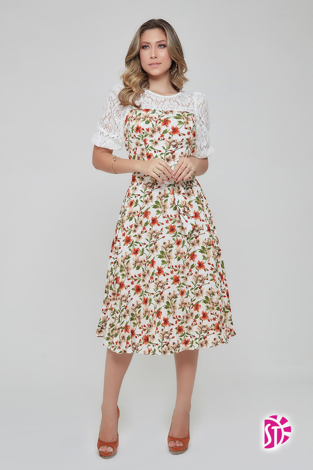 vestido longo plissado estampado